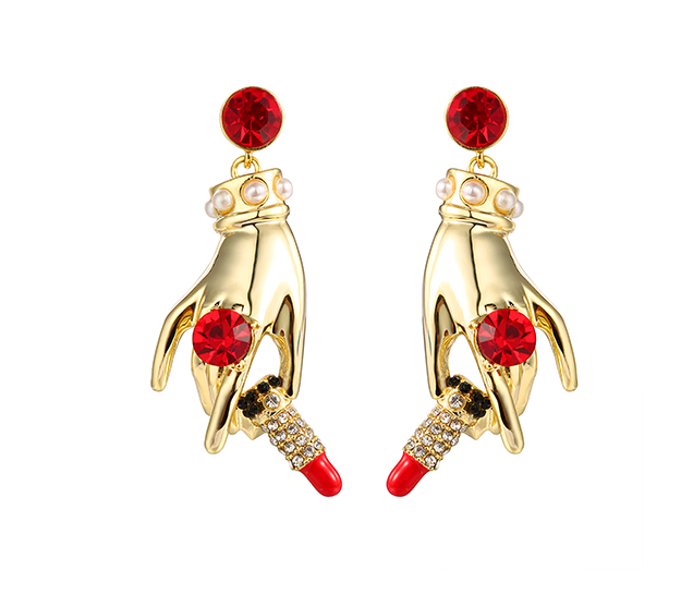 Custom Trendy Red Cz Lipstick Environmental Brass Women Earring
