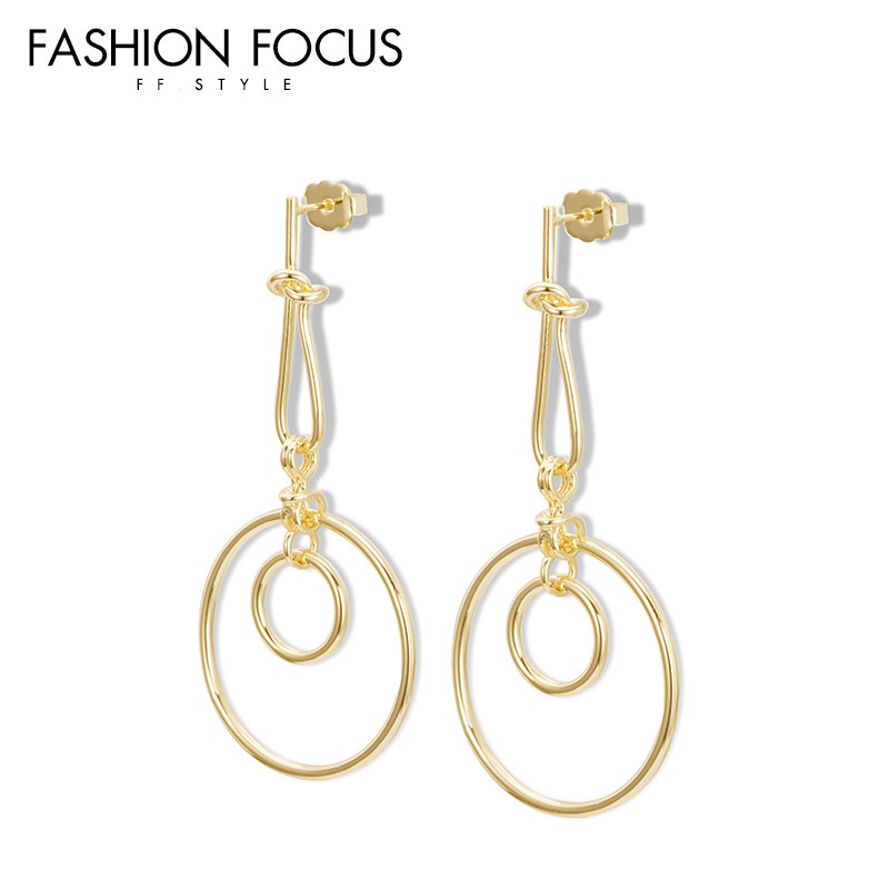 Factory Wholesale Trendy Jewelry Designer Earrings Women Brass 14K Gold Plated Hoop Drop Earrings