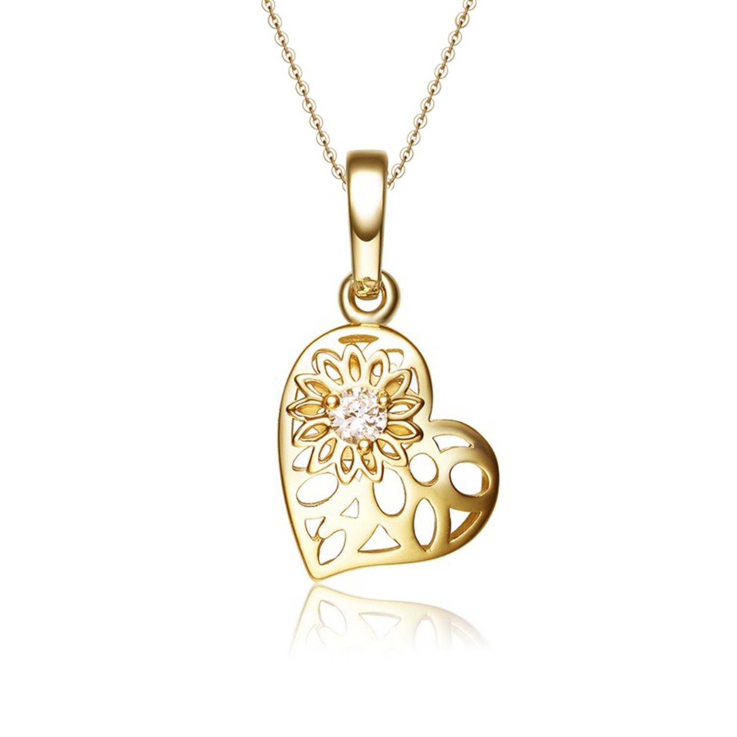 Elegant delicate women style 925 sterling silver 18K Gold Plated cubic zirconia love heart pendant 