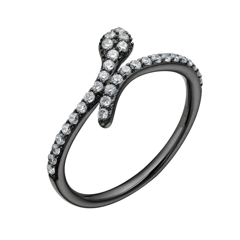 Irregular shape silver zircon inlaid ring with black zircon, fashionable design showing unique charm