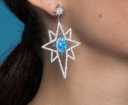 Miss Lucky Star Series Luxury women 925 Sterling Silver Opal Cubic Zircon Earrings  Drop Earrings