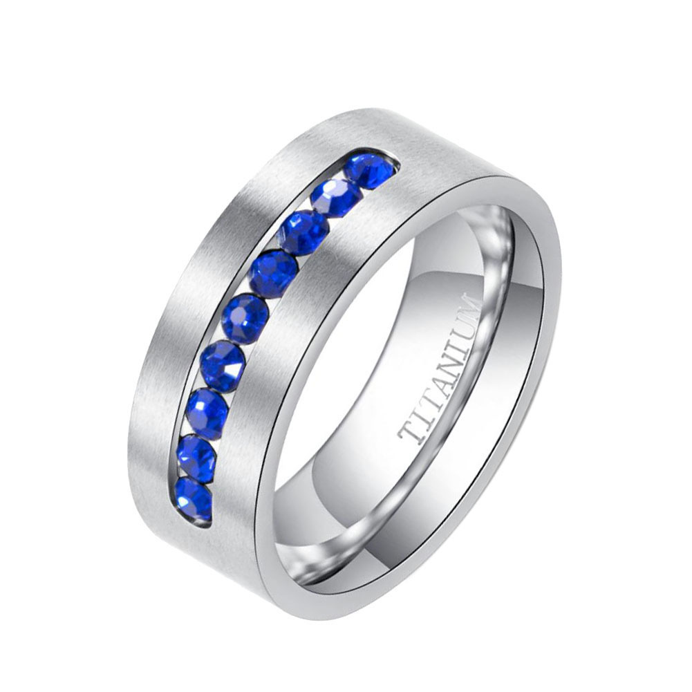 Stainless Steel Blue Zircon Ring For Men