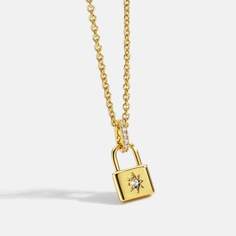 Brass Fashion Lock Pendant Necklace