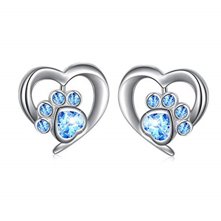 Brass Fashion Cat Claw Heart Zircon Earrings