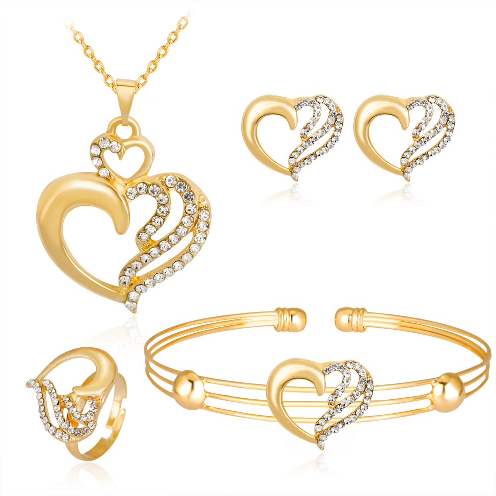 Brass Fashion Heart Cutout Jewelry Set