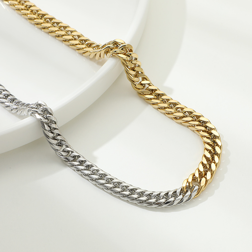 Unique gold and silver Cuban chain necklace, showing individuality and fashion