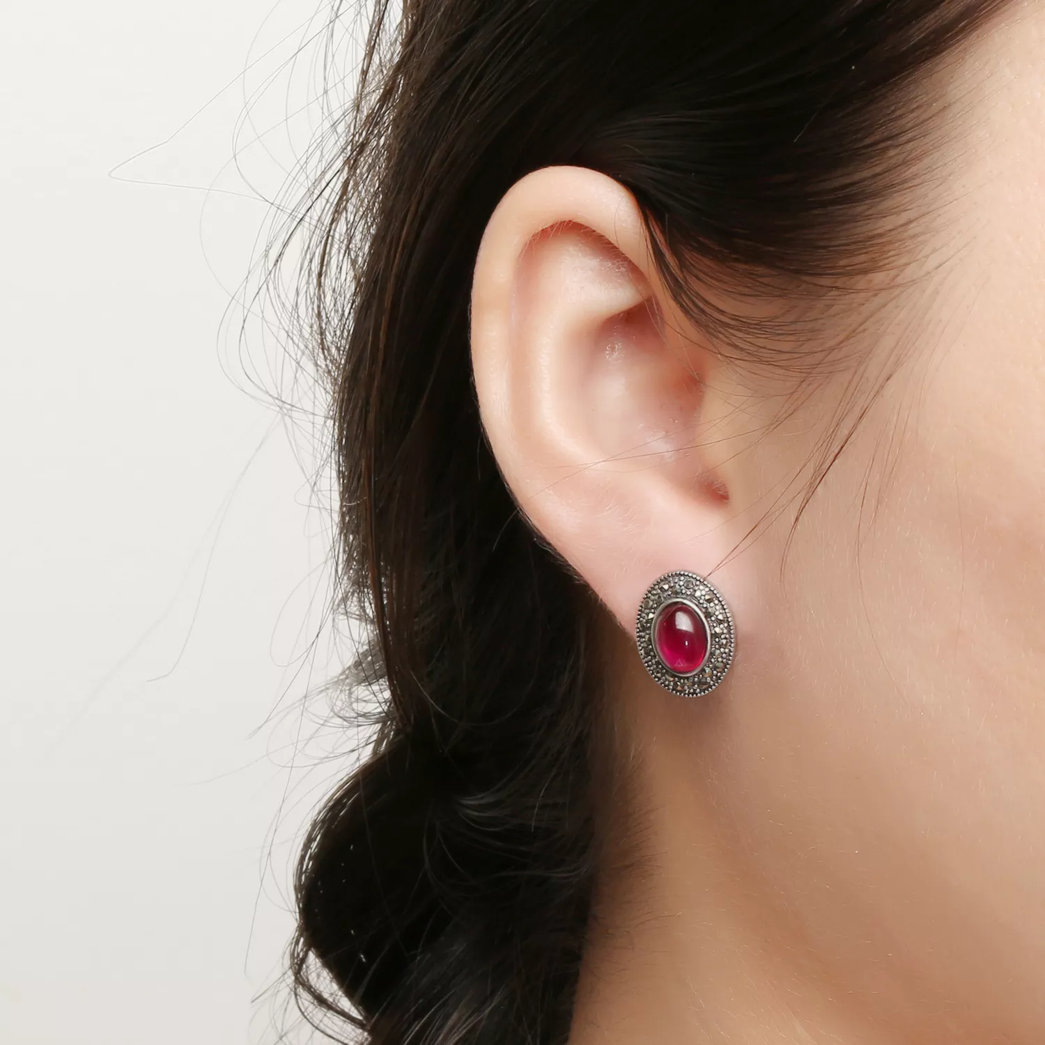 Marcasite S925 sterling silve vintage stud earrings Stone Zircon Fine Jewelry For Women Gifts (图2)