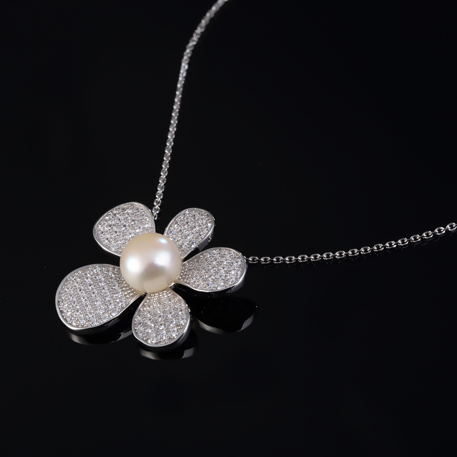 New design 925 sterling silver flower pearl necklace jewelry cubic zirconia women gift jewelry(图2)