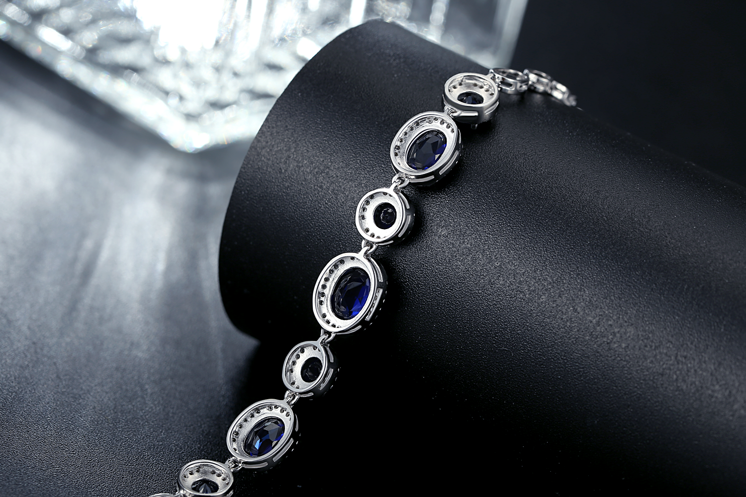 Blue CZ Stone Shiny Elegant 925 Sterling Silver High Quality Bracelet Unique Women Jewelry(图3)