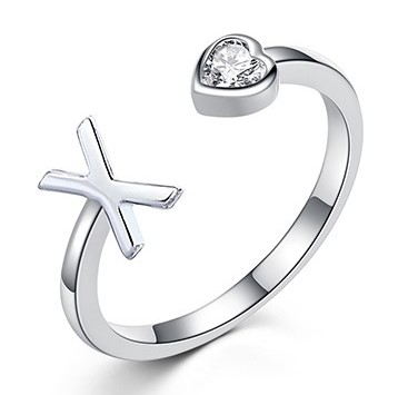 Dainty Adjustable Size Ring 925 Silver Alphabet Initial Letter Ring with Cubic Zirconia(图1)