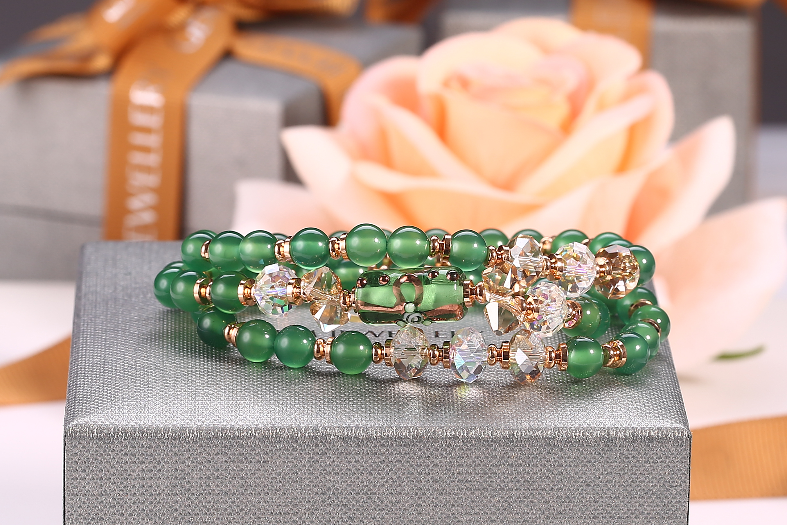 Green Glass Quality Beads Bracelets Women Jewelry Present Gift Wholesale Factory Beads Bracelets(图1)