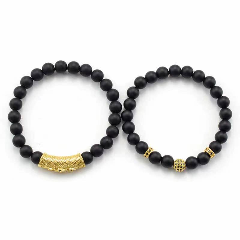 Jewelry Factory Antique Gold Rhodium Blackgun Plated Good Quality Jewelry Mens Beads Stone Bracelets(图7)