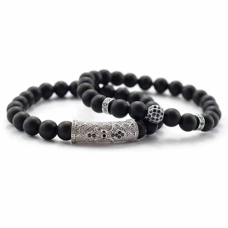 Jewelry Factory Antique Gold Rhodium Blackgun Plated Good Quality Jewelry Mens Beads Stone Bracelets(图6)