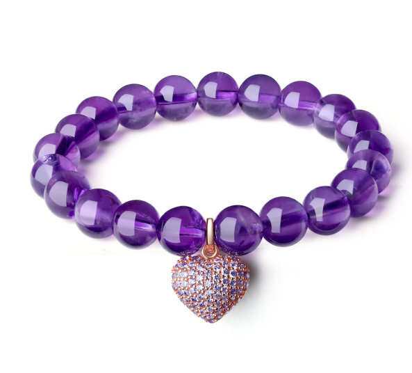 Wholesale Custom Charm Purple CZ Heart Pendant Bracelets quality Bead Bracelet For Women(图1)