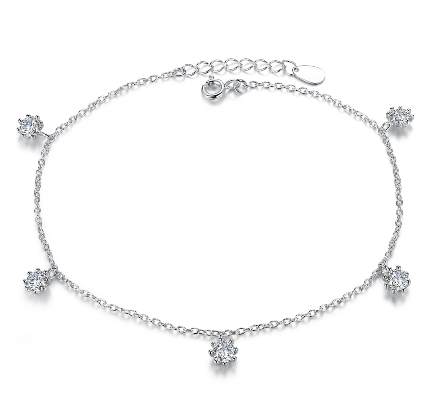 Star Harvest Classic popular 925 sterling silver rhodium plated CZ anklet for women beach(图1)