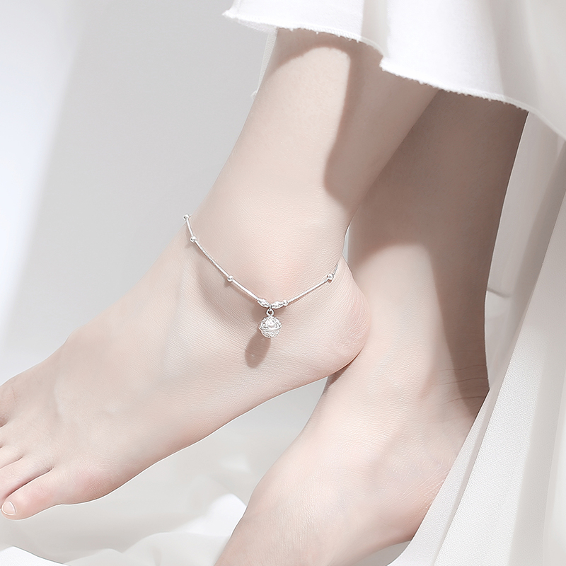 Elegant 925 Sterling Silver Hollow Bell Anklet Women Pendant Simple Anklet(图1)
