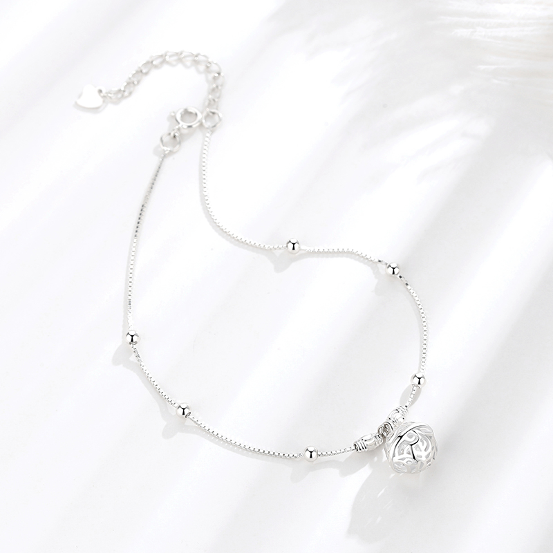 Elegant 925 Sterling Silver Hollow Bell Anklet Women Pendant Simple Anklet(图2)