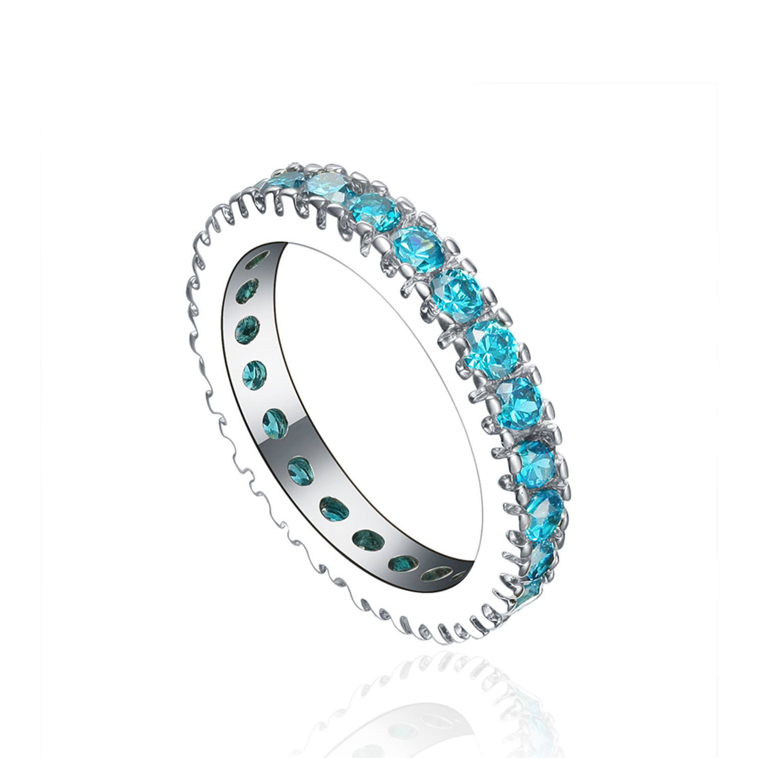 Wholesale jewelry 925 sterling silver eternity ring wedding blue cubic zirconia rings(图2)