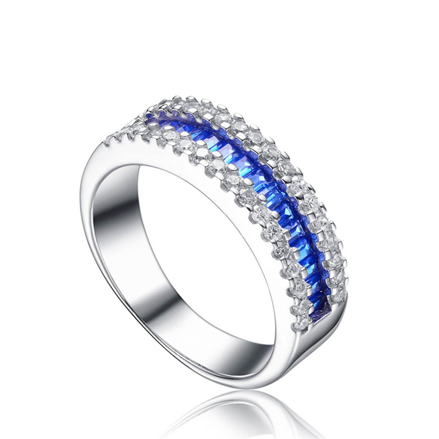 Jewelry Manufacturer Sterling Silver Rings Blue Cubic Zirconia Stackable Eternity Bands for Women(图1)