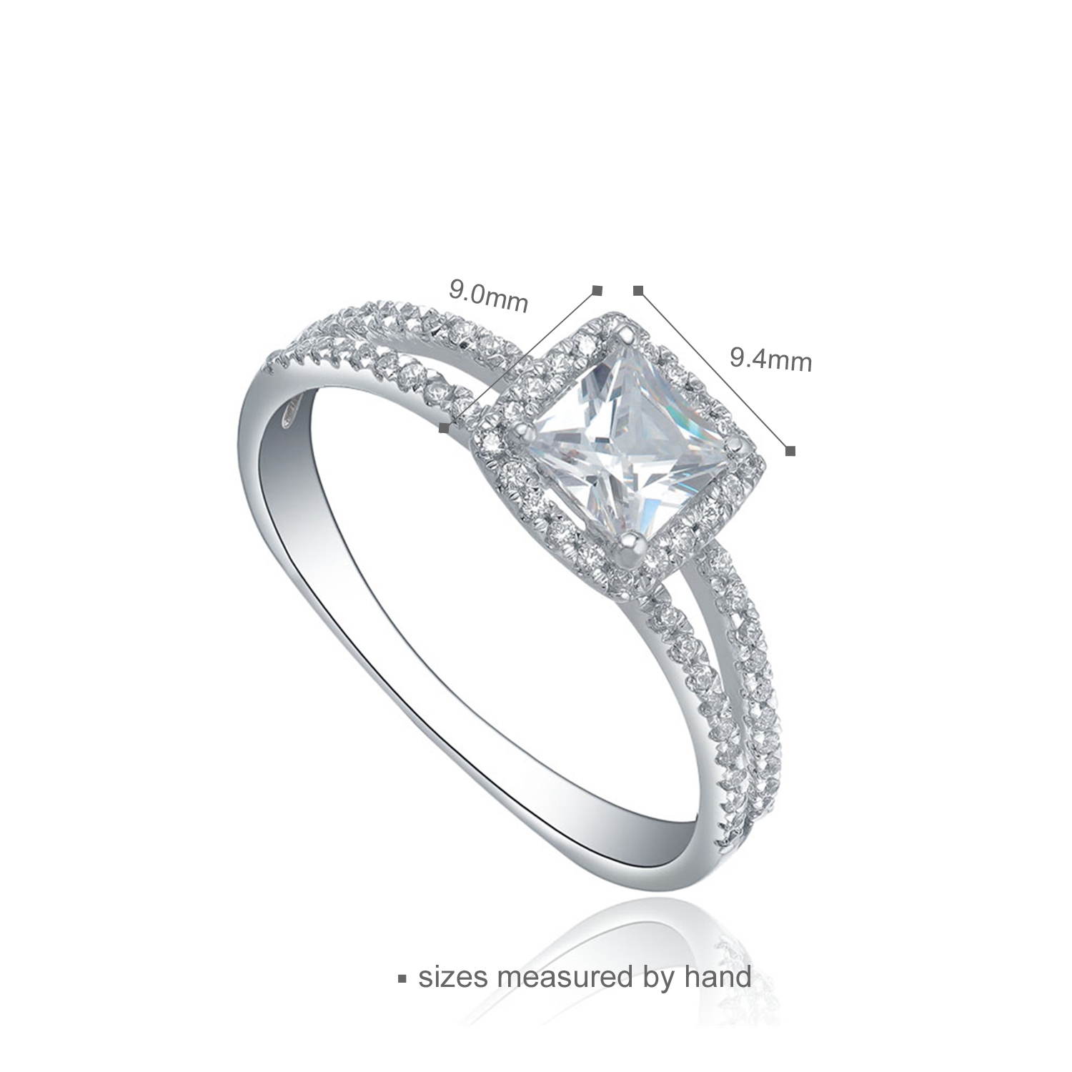Jewelry Manufacturer Delicate Sterling Silver Rings Cubic Zirconia Wedding Party Square Band Ring(图2)