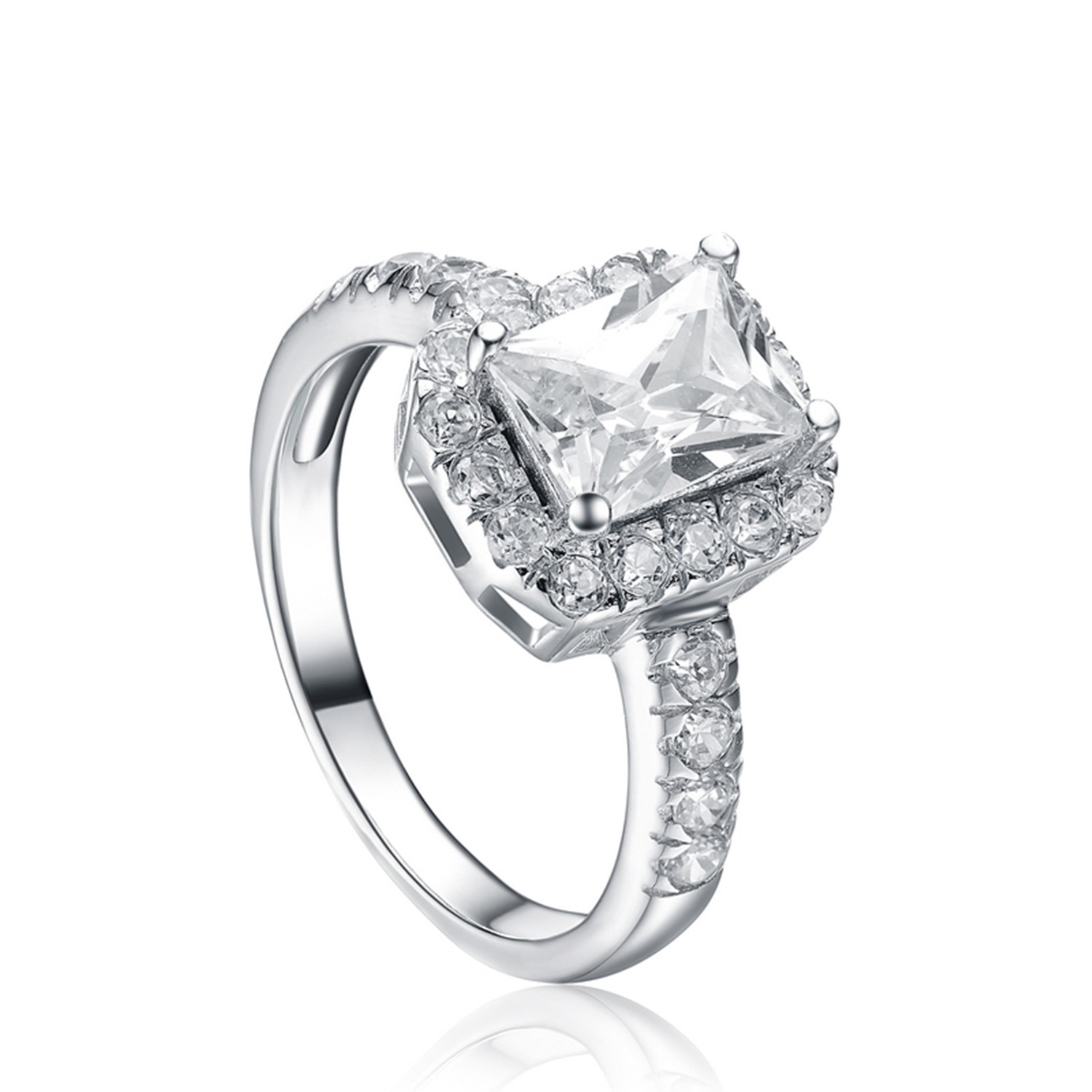 wedding engagement jewelry 925 sterling silver white gold square cubic zirconia ring(图1)