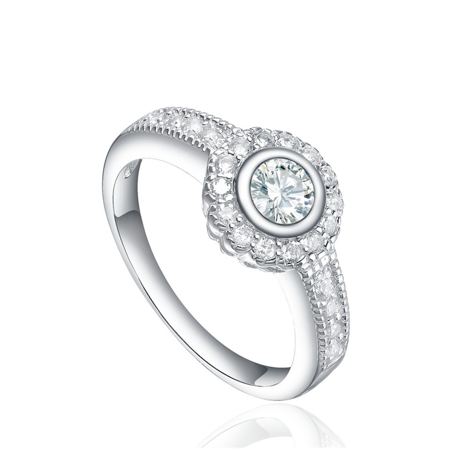 Round CZ Jewelry 925 Sterling Silver Wedding Engagement Ring(图1)