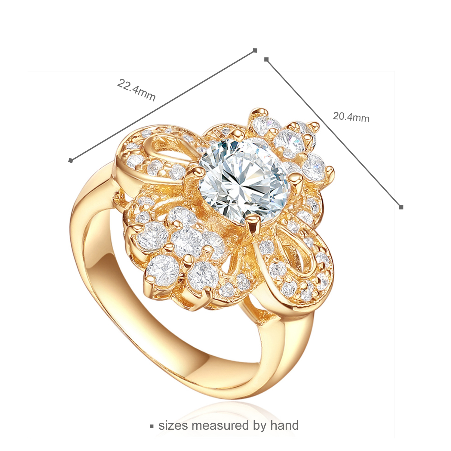 Luxury Gold Plated Rings 925 Sterling Silver Wedding Engagement Rings Women Jewelry(图1)