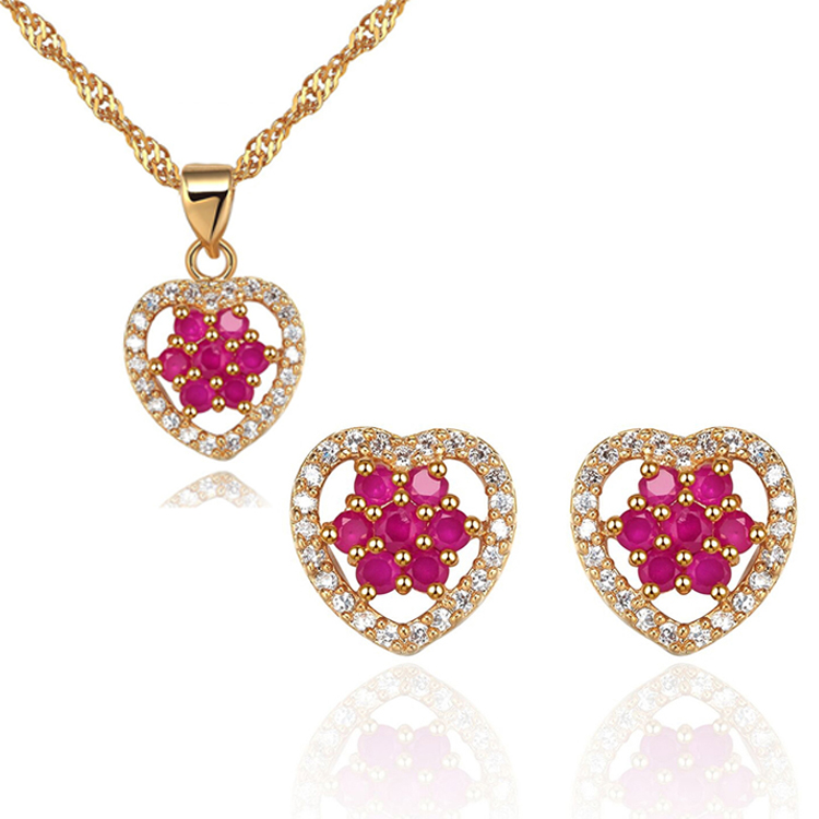Gold Plated Jewelry Set 925 Silver Cubic Zircon Love Heart Necklace Ring And Earrings Jewelry Set(图5)