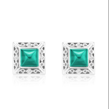 Fashion Women Earring Jewelry 925 Sterling Silver Square Stud Earrings(图3)