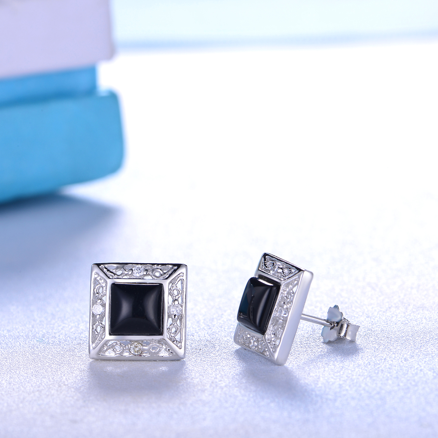 Fashion Women Earring Jewelry 925 Sterling Silver Square Stud Earrings(图2)