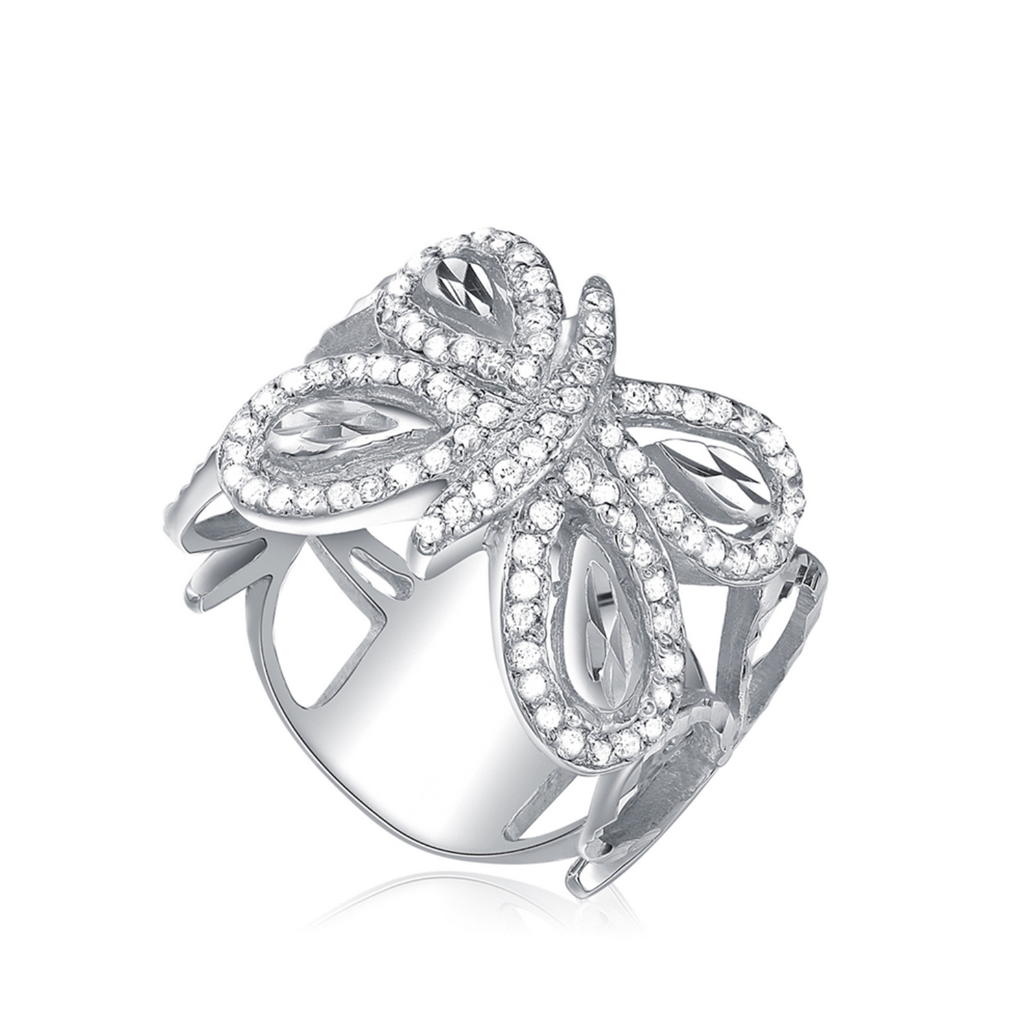 Manufacturer Sterling Silver Rings Rhodium Plated Butterfly CZ Party Wedding Ring jewelry(图1)