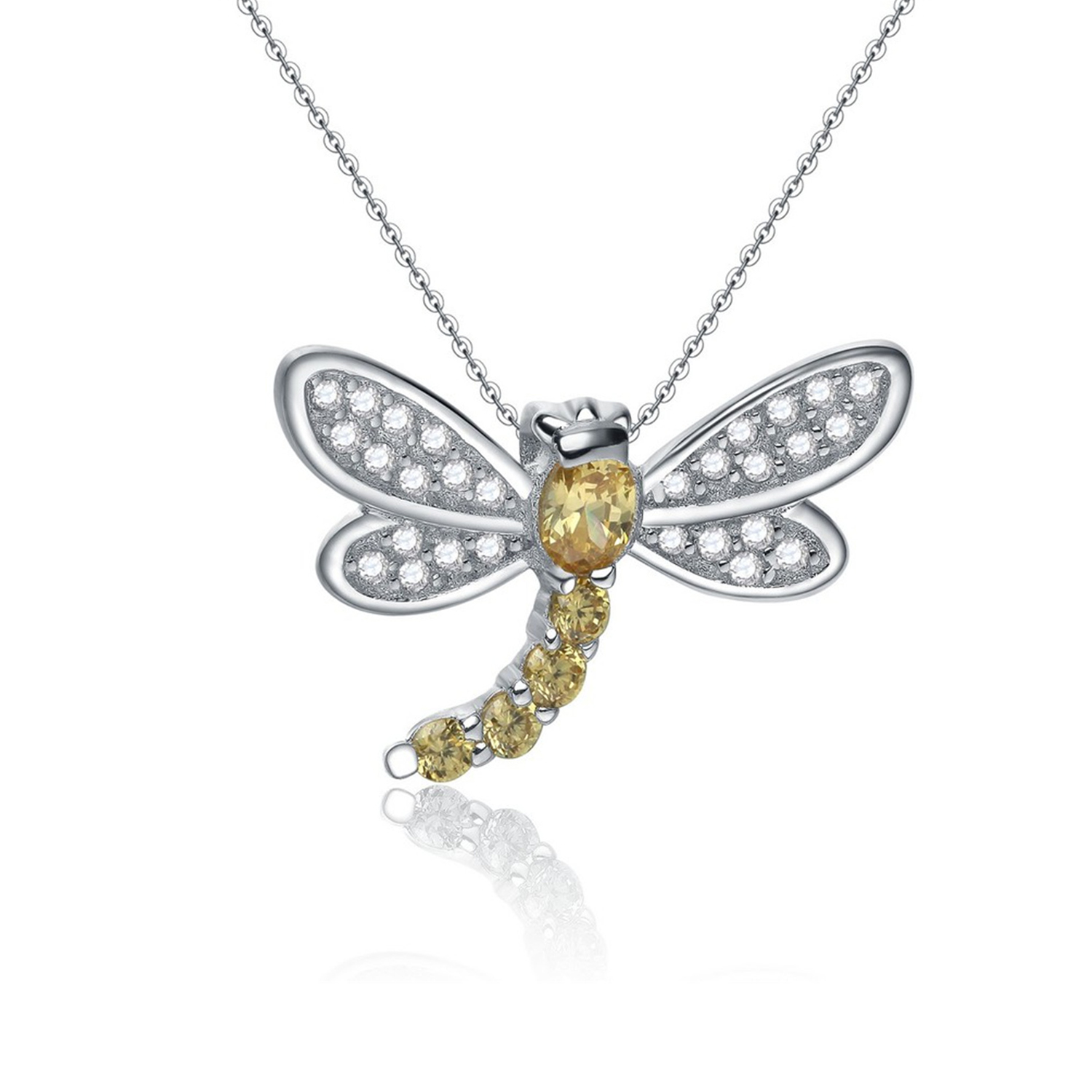 Direct Factory Jewelry Women 925 Sterling Silver dragonfly CZ Pendant Necklaces Jewellery(图1)