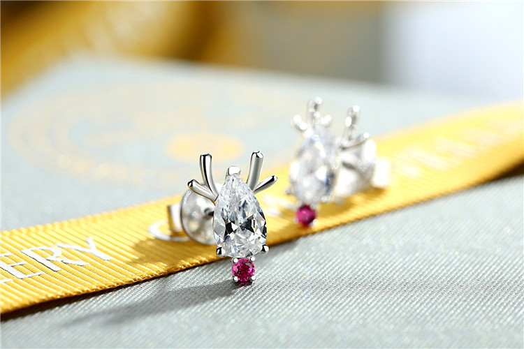 Christmas jewelry deer earrings  925 sterling silver cubic zirconia rhodium plated stud earring christmas earrings