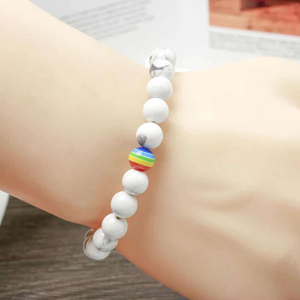 Custom 8mm Colorful Rainbow Charms Healing Stones Beaded Couples Wholesale Beads Bracelet(图4)