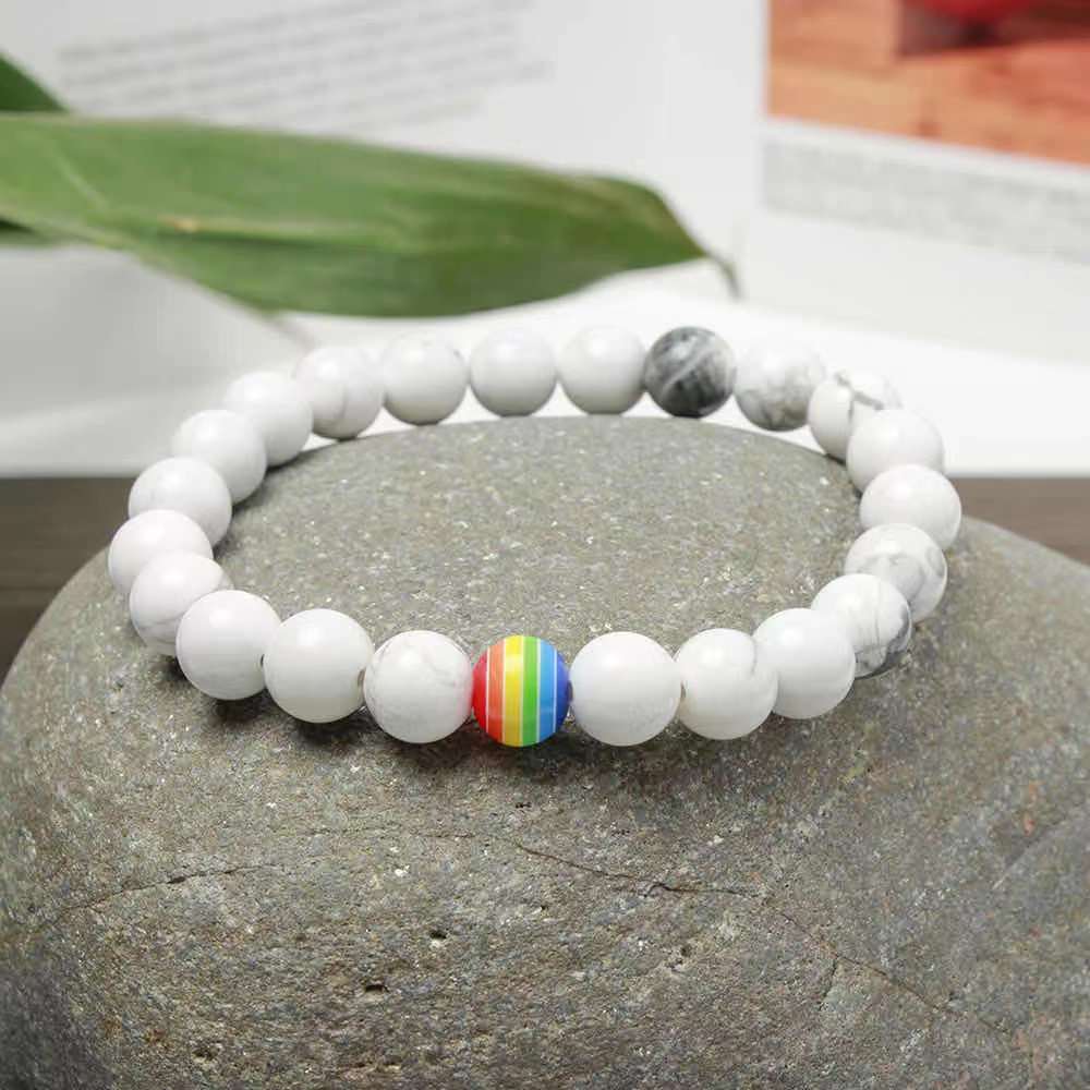 Custom 8mm Colorful Rainbow Charms Healing Stones Beaded Couples Wholesale Beads Bracelet(图2)