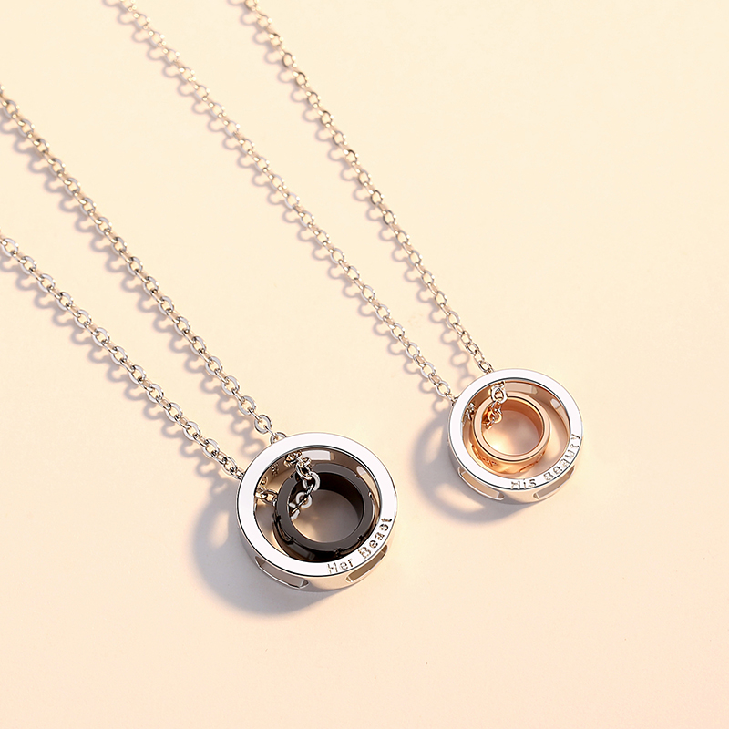 Personalized  925 Sterling Silver Rhodium Plated Jewelry Women Men Double Circle Pendant (图4)