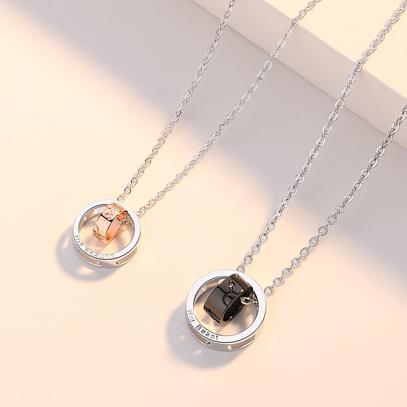 Personalized  925 Sterling Silver Rhodium Plated Jewelry Women Men Double Circle Pendant (图5)
