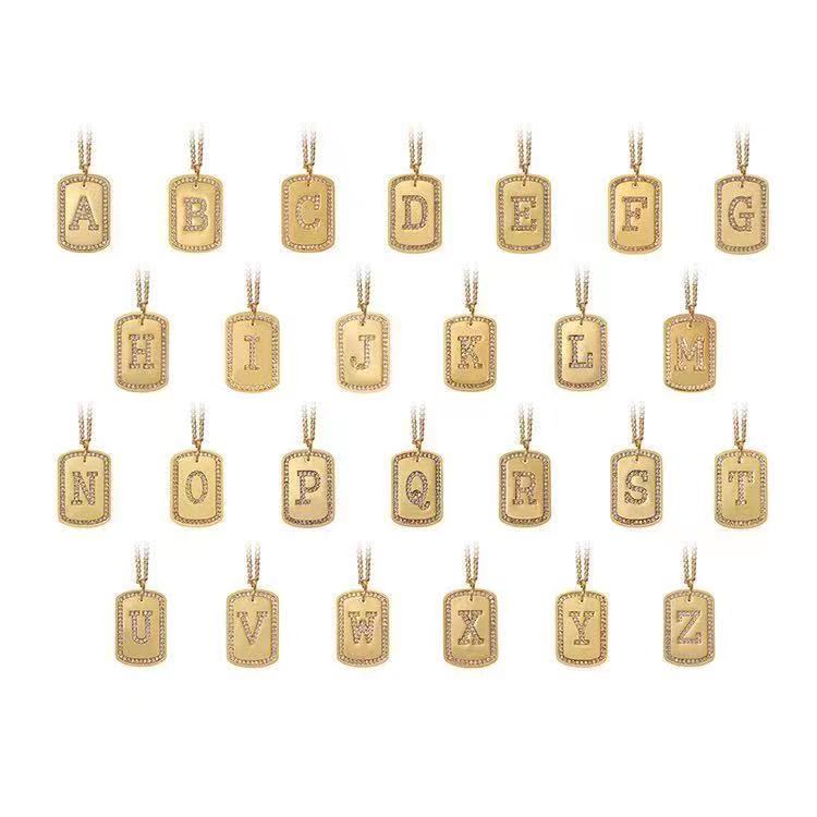  Square Geometric Letter Pendant Necklace Women 18K Gold Necklace(图4)