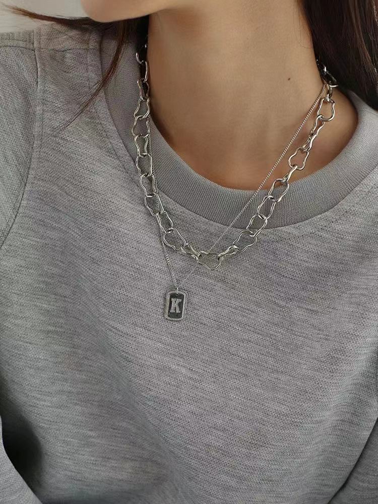  Square Geometric Letter Pendant Necklace Women 18K Gold Necklace(图8)