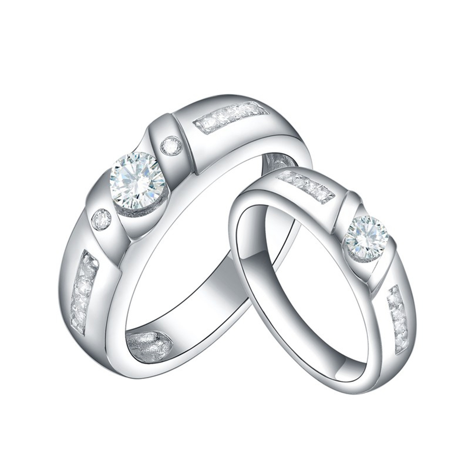 Vendor Rings Classic Cubic Zirconia 925 Sterling Silver Engagement Wedding Couple Ring(图3)