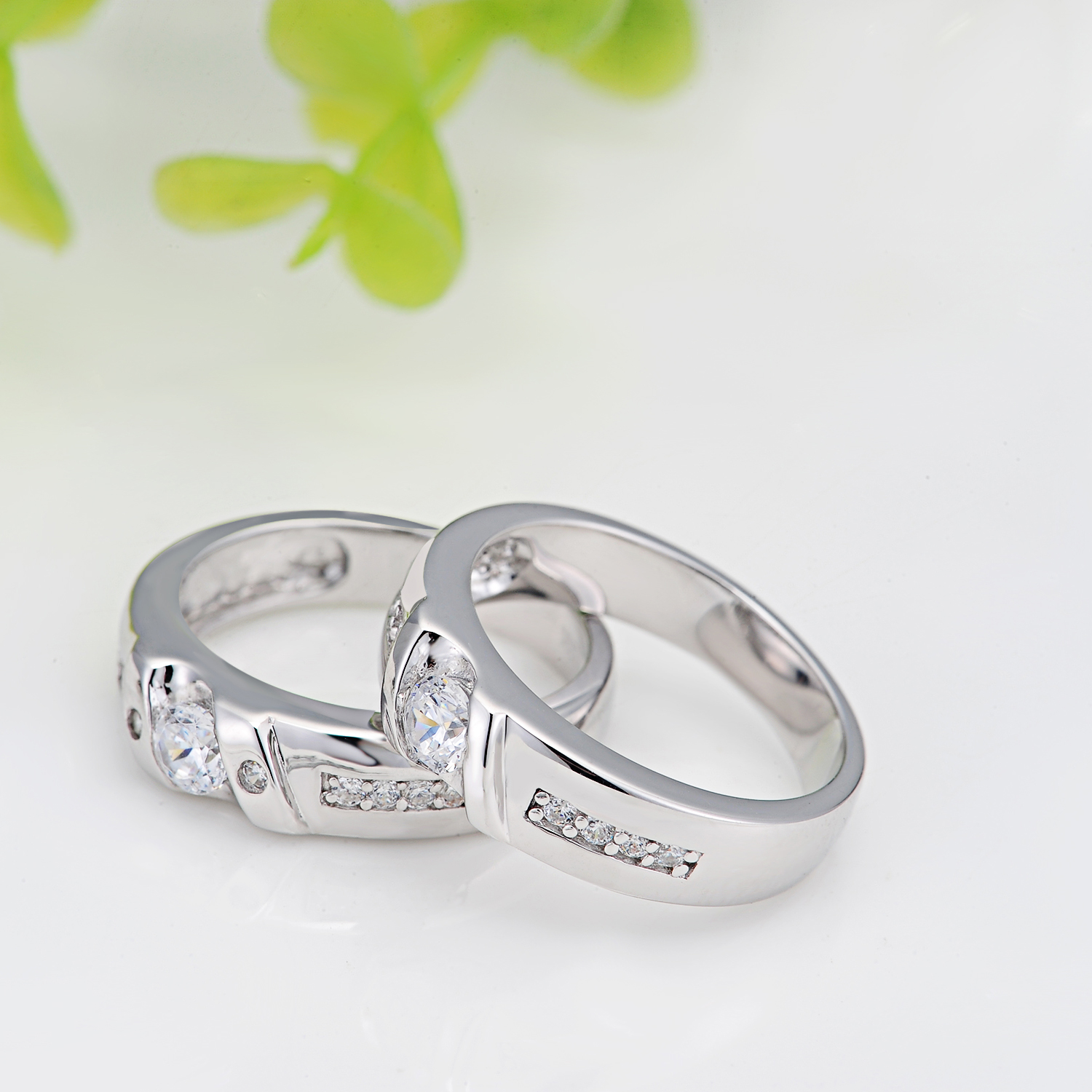 Vendor Rings Classic Cubic Zirconia 925 Sterling Silver Engagement Wedding Couple Ring(图4)