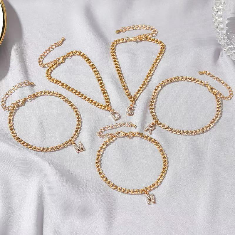  18K Gold Plated Women Custom Letter Personalized Name Jewelry Cuban Chain Anklet(图1)