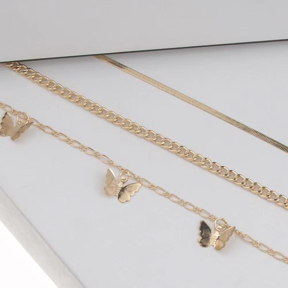 Multi-layer Cuban chain gold-plated butterfly pendant anklet(图2)