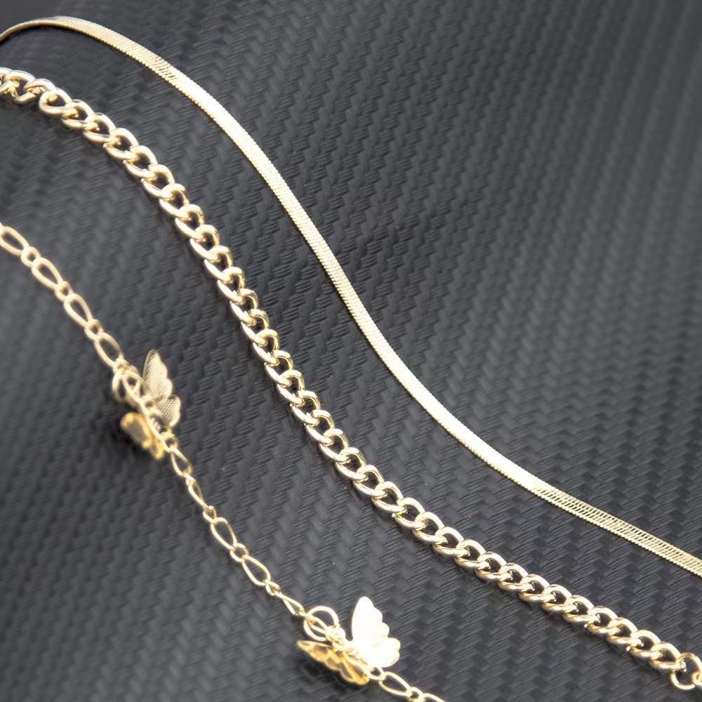 Multi-layer Cuban chain gold-plated butterfly pendant anklet(图3)