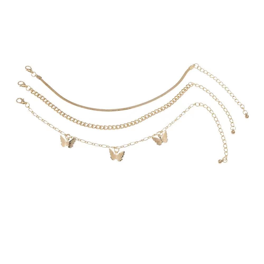 Multi-layer Cuban chain gold-plated butterfly pendant anklet(图5)