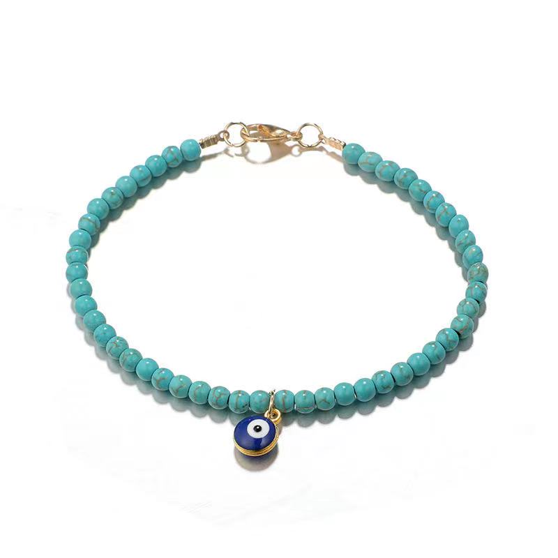 Manufacturer Factory Summer Jewelry Customized Turquoise Beads Link Chain Cute Eye Anklet(图1)