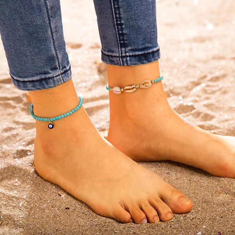Manufacturer Factory Summer Jewelry Customized Turquoise Beads Link Chain Cute Eye Anklet(图3)