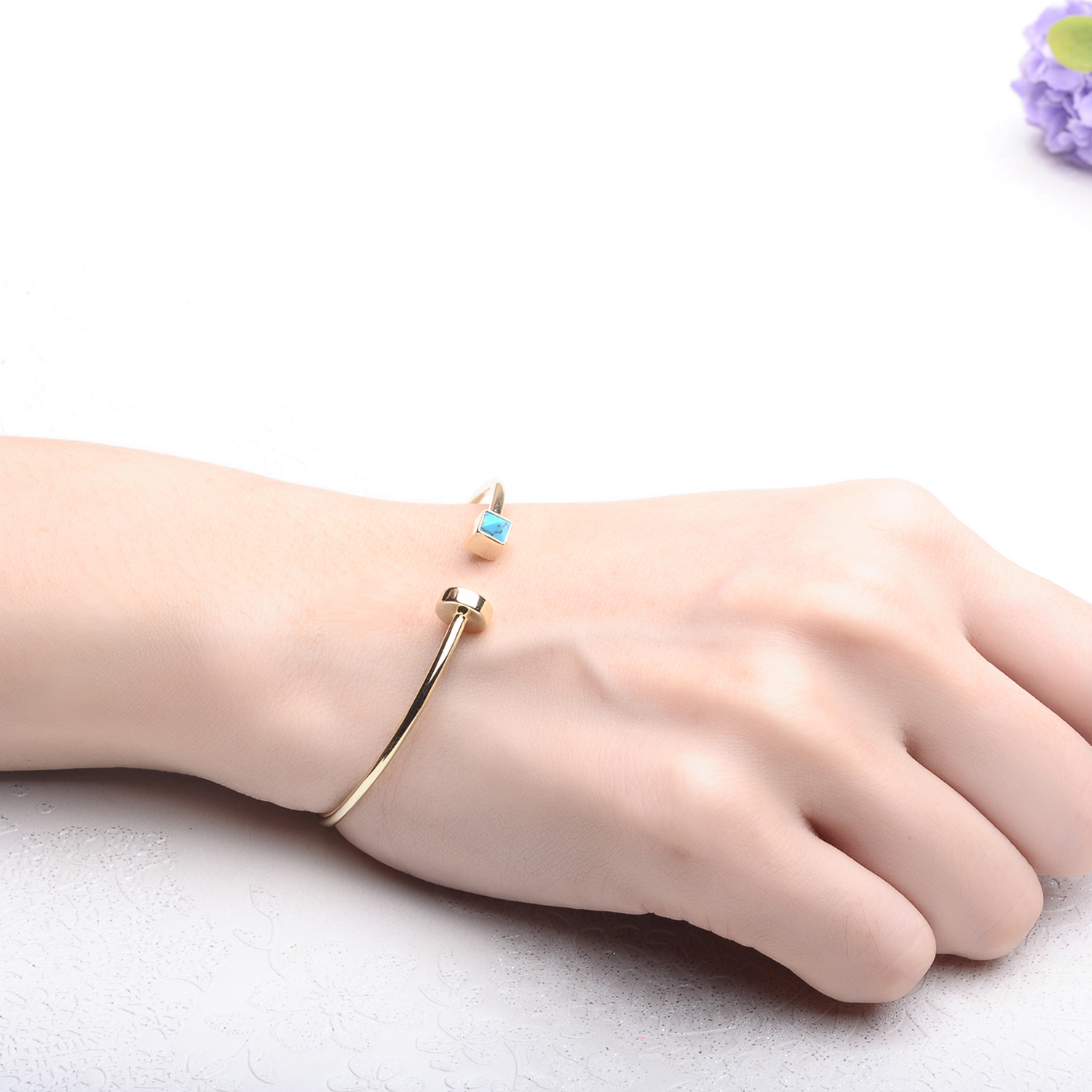 Ladies Bracelet Jewelry Sterling Silver Chain Bracelet Gold Plated Opening Adjustable Wire Bracelet (图2)