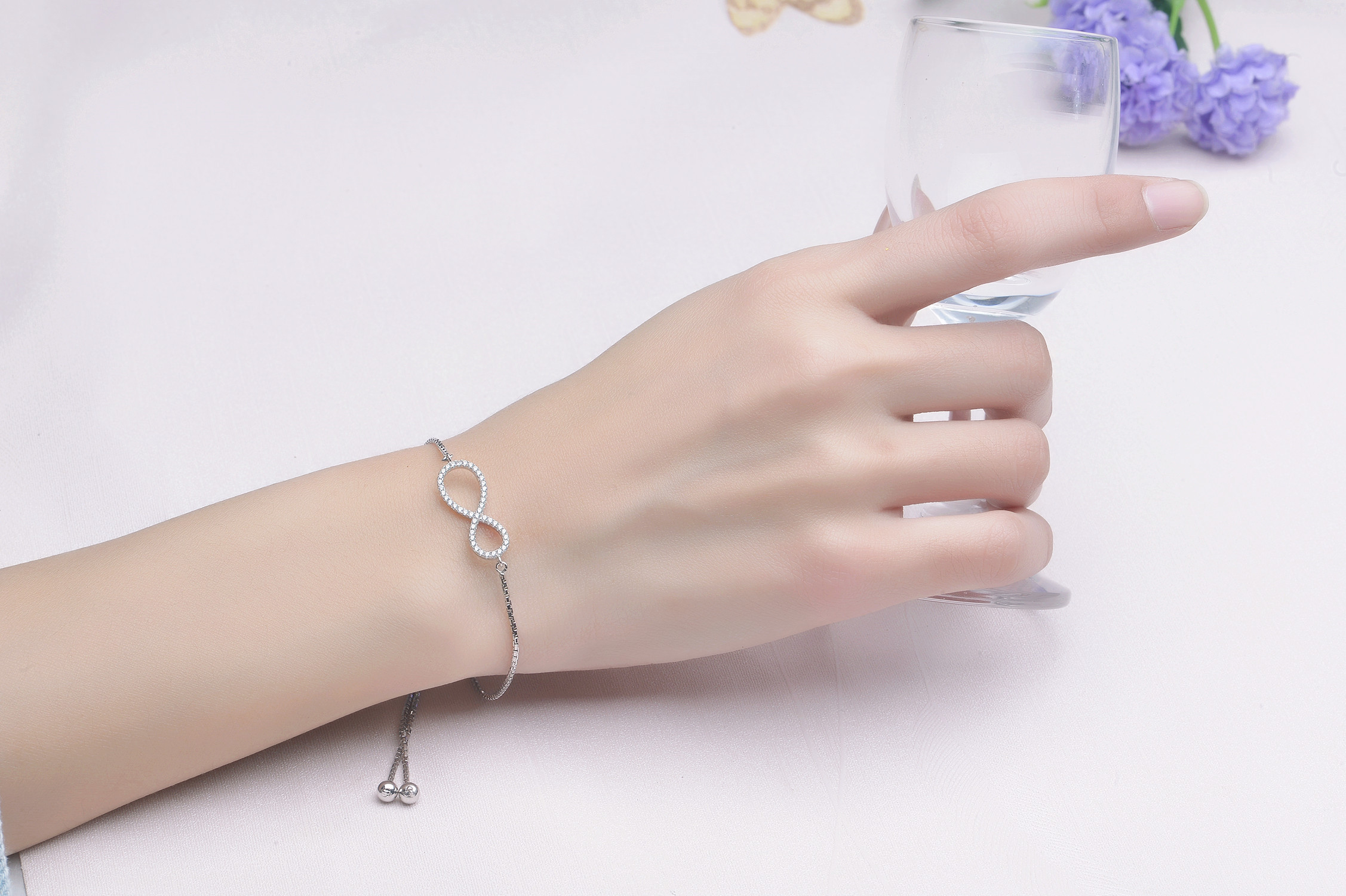 Bracelet Jewelry Infinity Symbol Sterling Silver Chain Bracelet Expandable and Adjustable Wire Brace(图2)