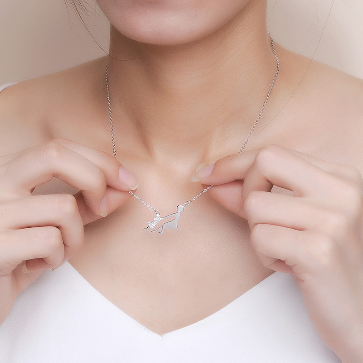 Pendant Jewelry 925 Sterling Silver Cubic Zirconia Mother Daughter  dancing Mother Day Necklace(图6)